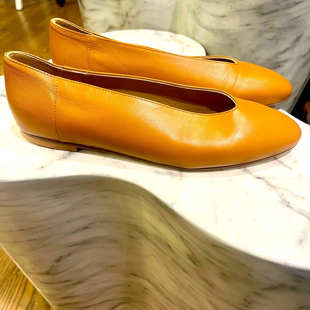 Women's Leather Ballet Flats in Mustard Orange
